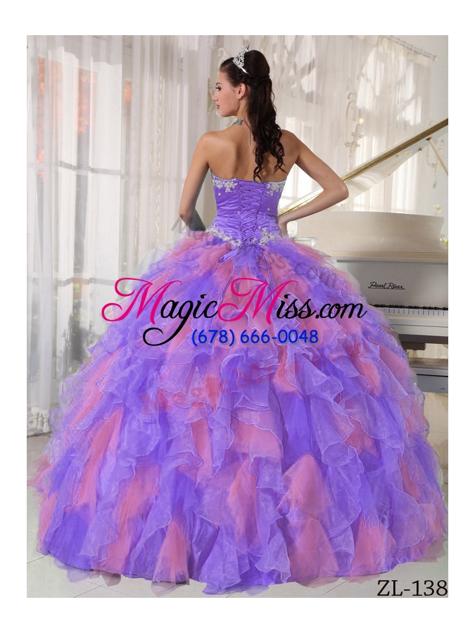 wholesale multi-color sweetheart organza appliques decorate quinceanera dress