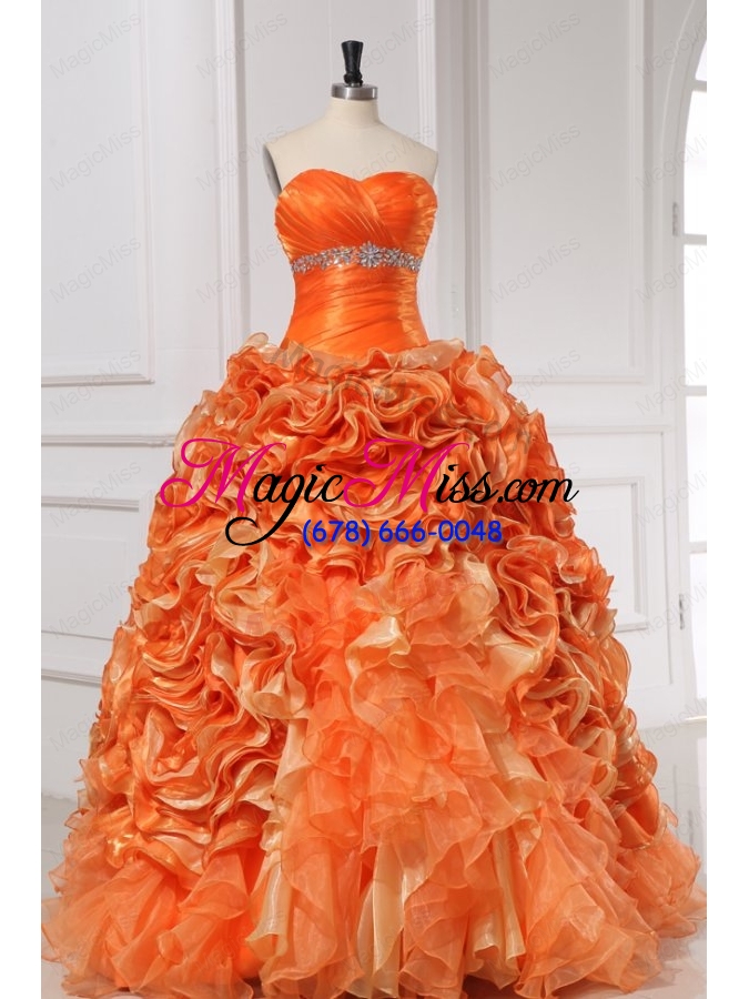wholesale sweetheart beading and rolling flowers a line orange quinceanera dress