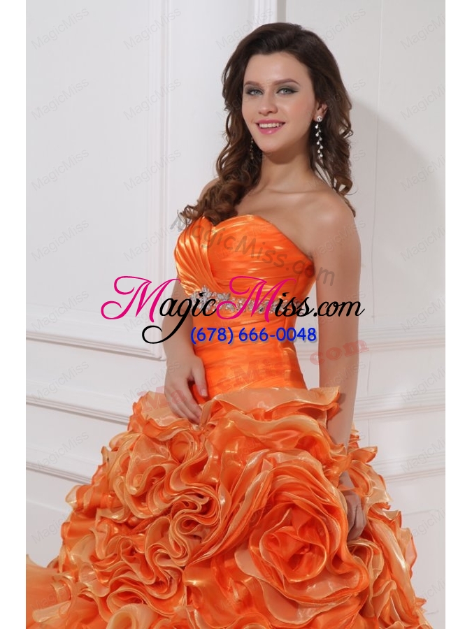 wholesale sweetheart beading and rolling flowers a line orange quinceanera dress