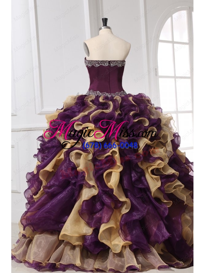 wholesale sweetheart beading and ruffles organza multi-color quinceanera dress