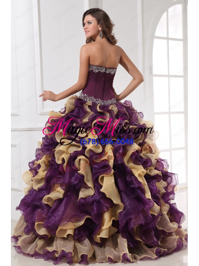 wholesale sweetheart beading and ruffles organza multi-color quinceanera dress
