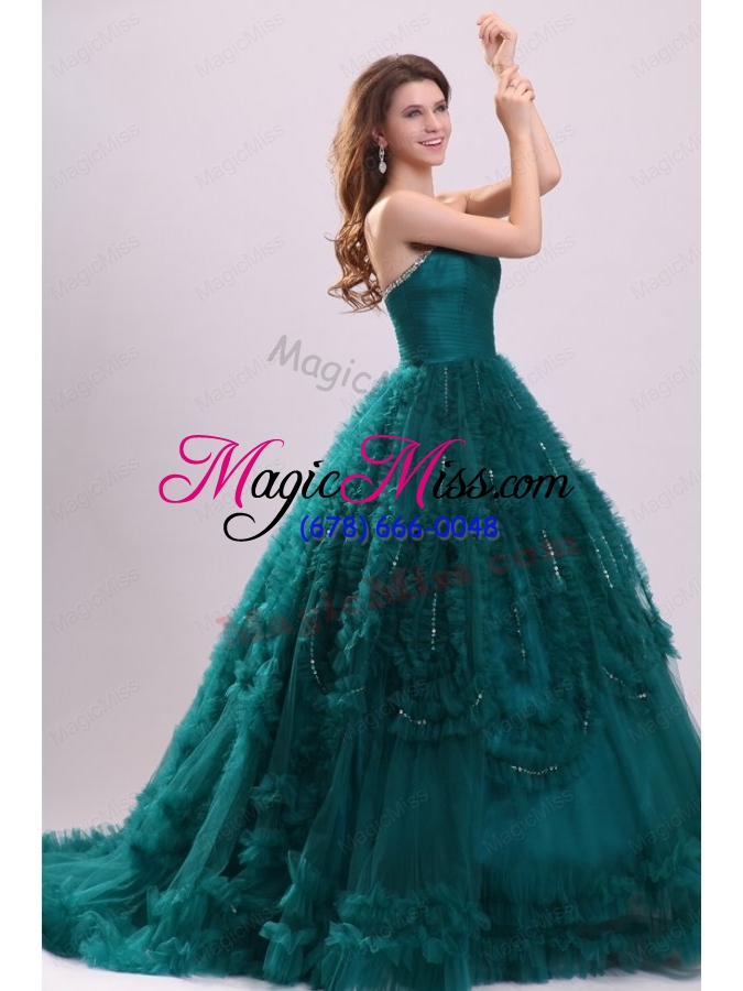 wholesale sweetheart olive green tulle beading and ruffles quinceanera dress