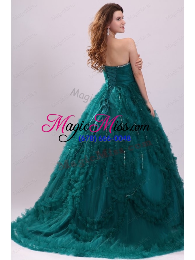 wholesale sweetheart olive green tulle beading and ruffles quinceanera dress