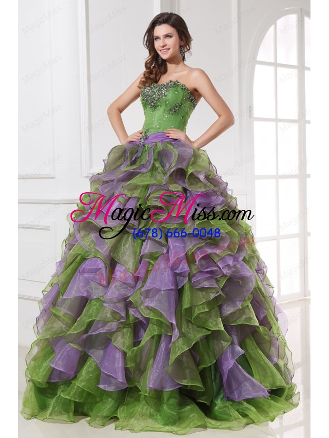 wholesale organza sweetheart beading and ruffles quinceanera dress in multi-color