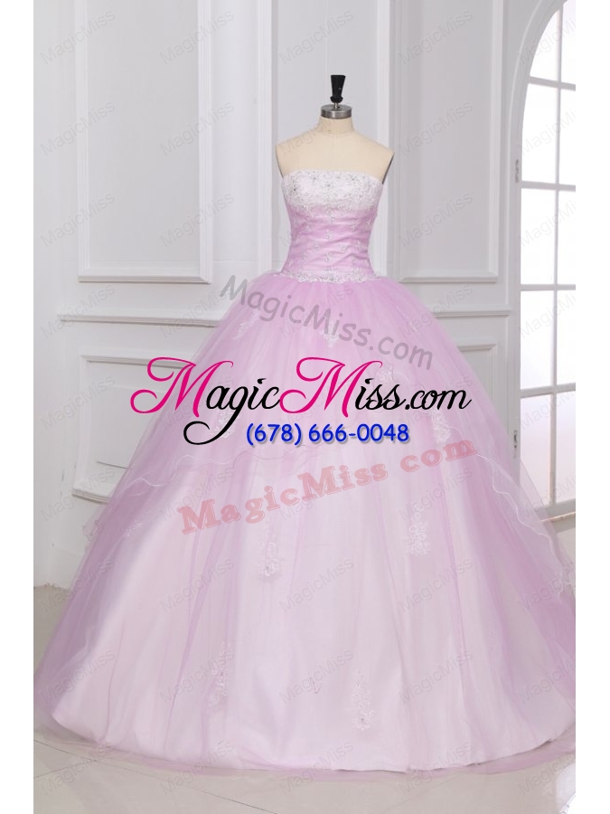 wholesale strapless white and baby pink quinceanera dress with appliques