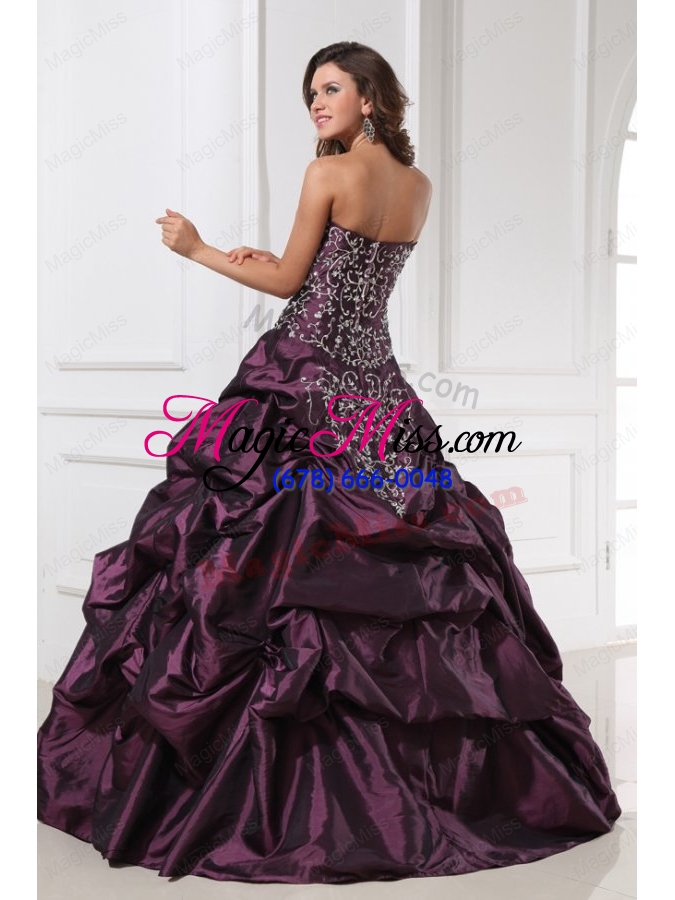wholesale dark purple sweetheart appliques with beading quinceanera dress