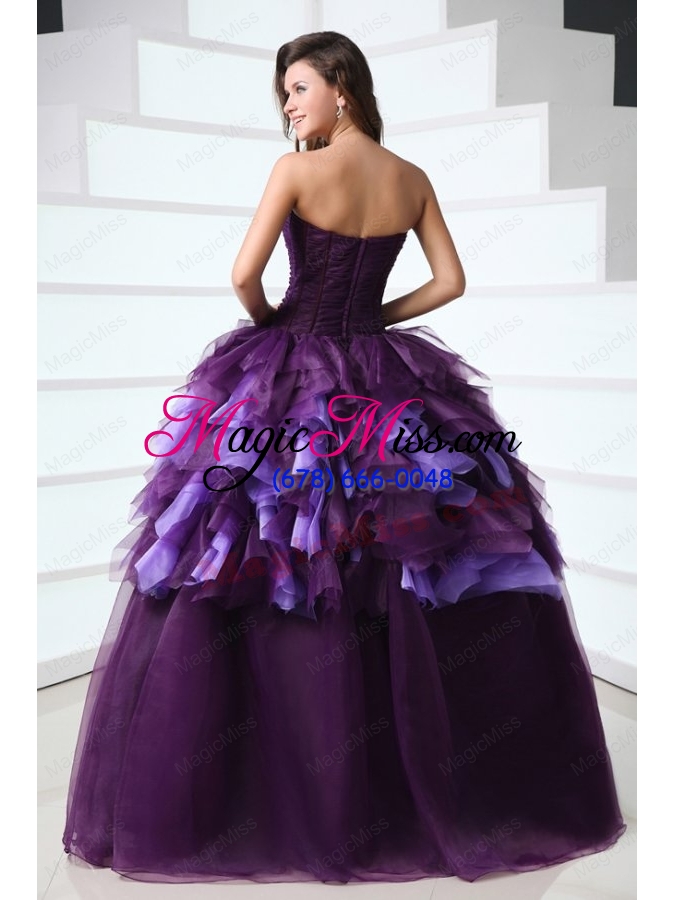 wholesale sweetheart dark purple sweet train quinceanera dress with beading