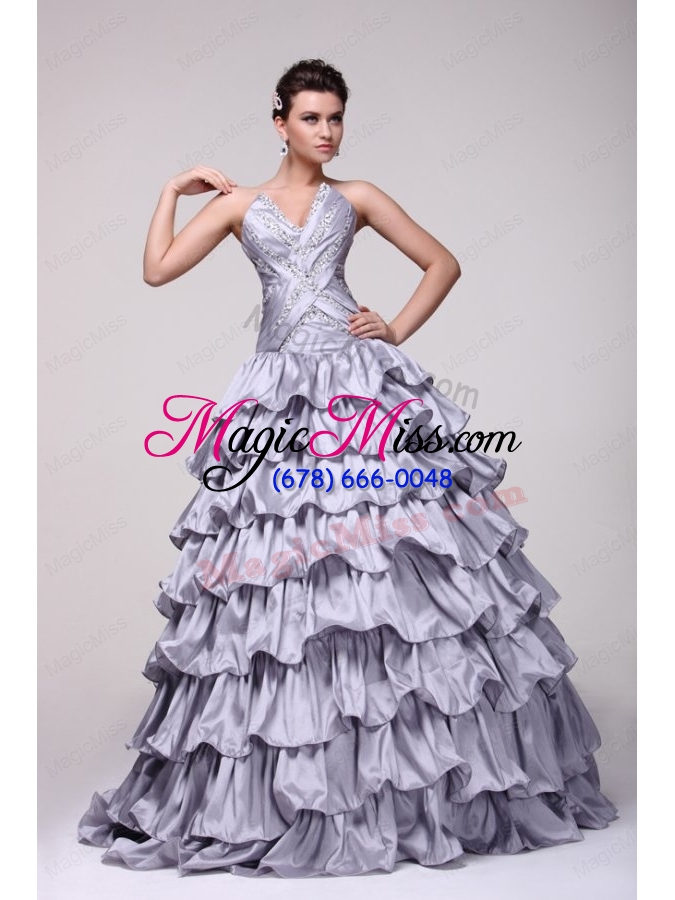 wholesale lavender v neck beading and ruffles layered quinceanera dress