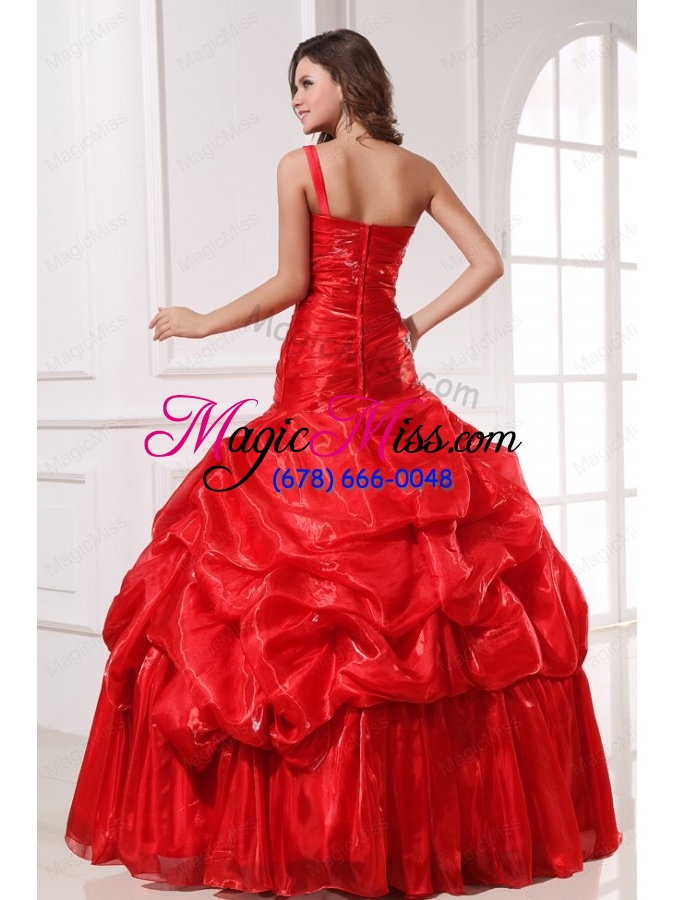 wholesale one shoulder red organza long quinceanera dress with appliques