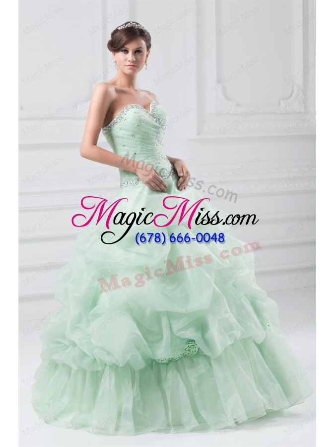 wholesale beading and hand made flowers sweetheart organza quinceanera dress