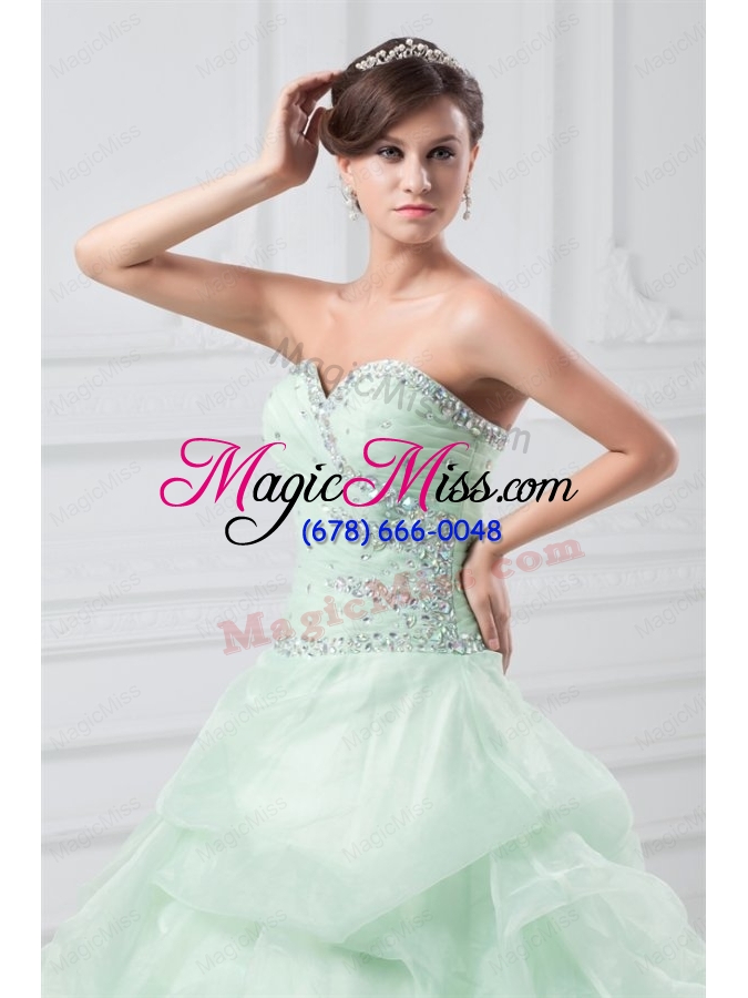 wholesale beading and hand made flowers sweetheart organza quinceanera dress