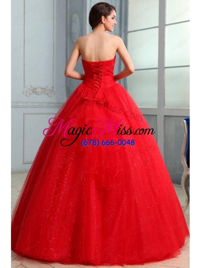wholesale strapless beaded decorate floor length quinceanera dress in red