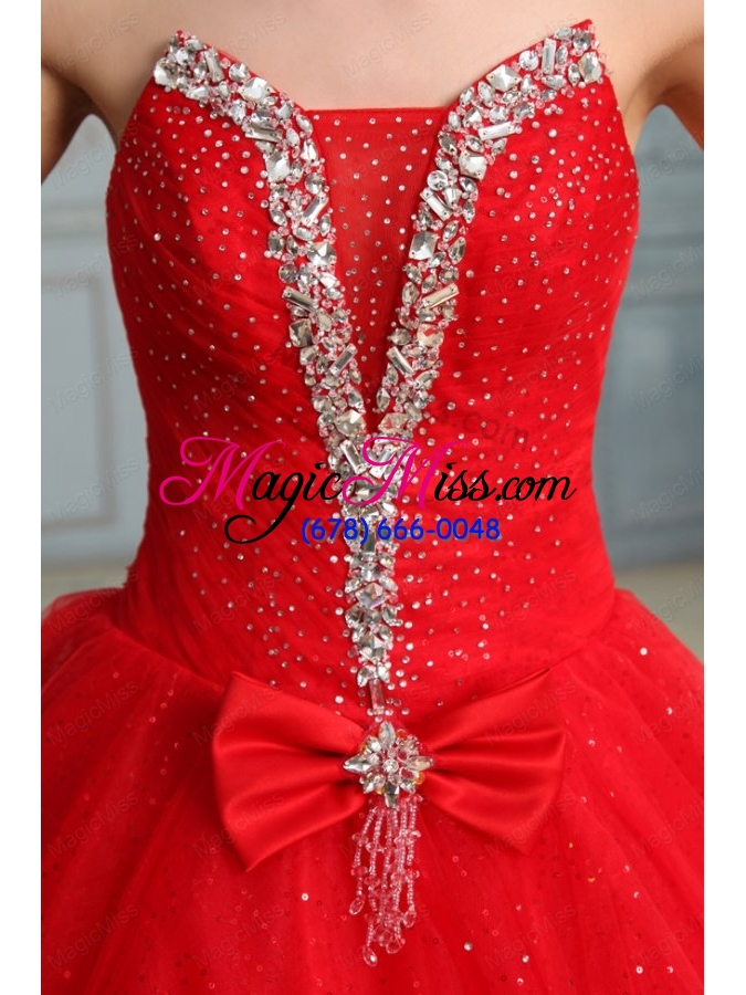 wholesale strapless beaded decorate floor length quinceanera dress in red