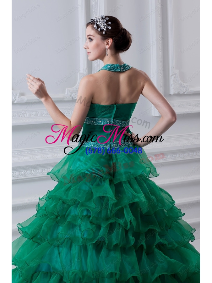 wholesale 2015 spring a line hater top beading and appliques green quinceanera dress