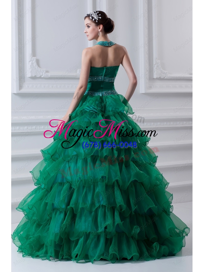 wholesale 2015 spring a line hater top beading and appliques green quinceanera dress