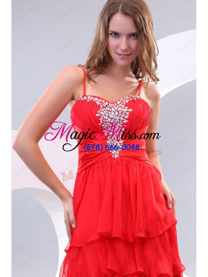 wholesale red empire spaghetti straps beading high low prom dress