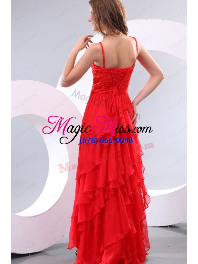 wholesale red empire spaghetti straps beading high low prom dress