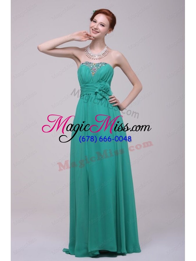 wholesale green chiffon empire beading and flower prom dress for 2015