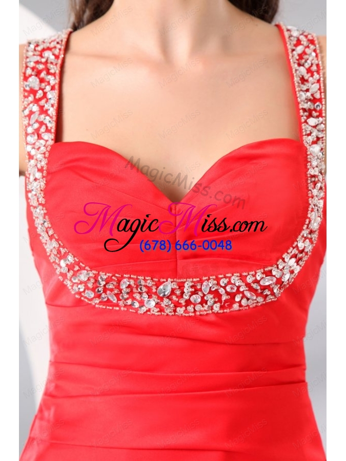 wholesale column straps beading and ruching short red prom dress