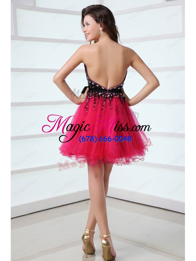 wholesale cute sweetheart black and hot pink prom dress with bowknot