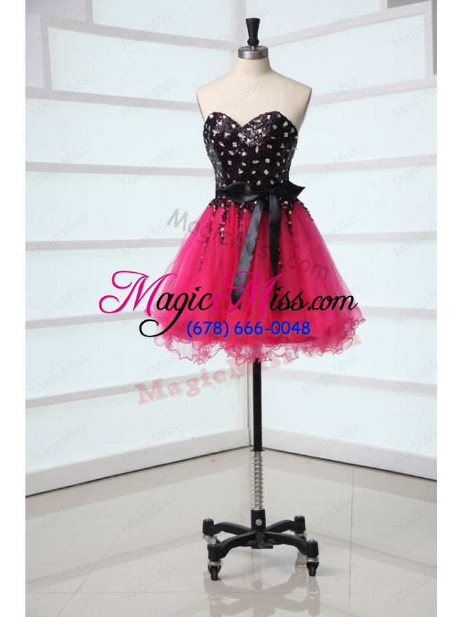 wholesale cute sweetheart black and hot pink prom dress with bowknot