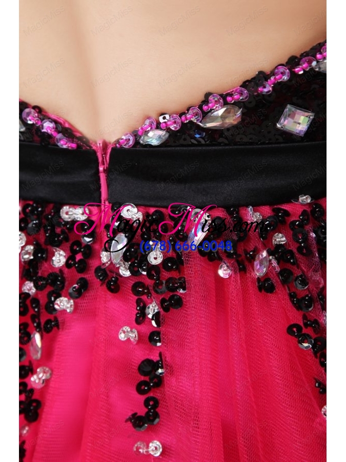 wholesale cute sweetheart black and hot pink prom dress with bowknot