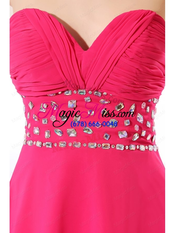 wholesale brand new empire hot pink high low beading 2015 chiffon prom dress