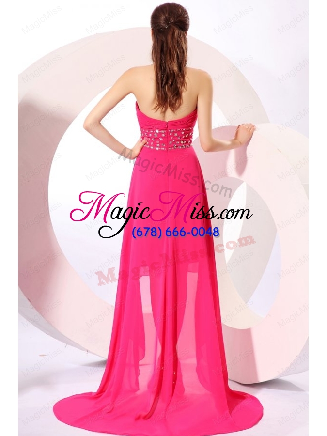 wholesale brand new empire hot pink high low beading 2015 chiffon prom dress