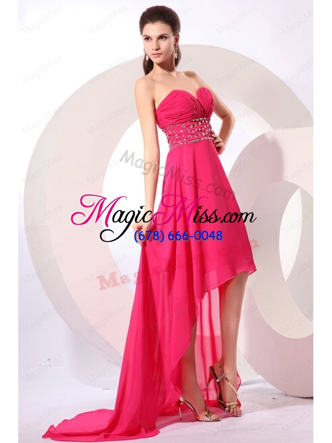 wholesale brand new empire hot pink high low beading 2015 chiffon prom dress