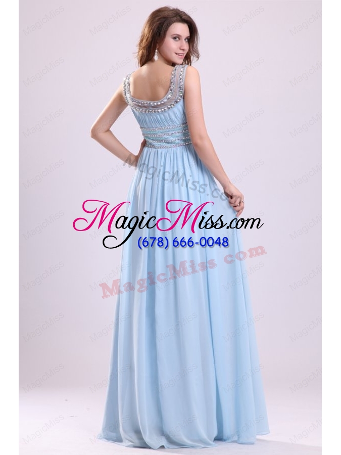 wholesale baby blue empire beading scoop chiffon prom dress with side zipper