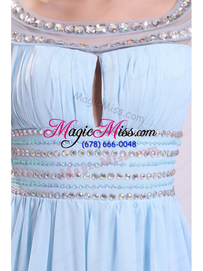 wholesale baby blue empire beading scoop chiffon prom dress with side zipper