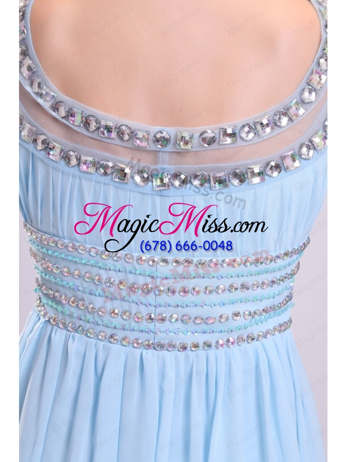 wholesale baby blue empire beading scoop chiffon prom dress with side zipper