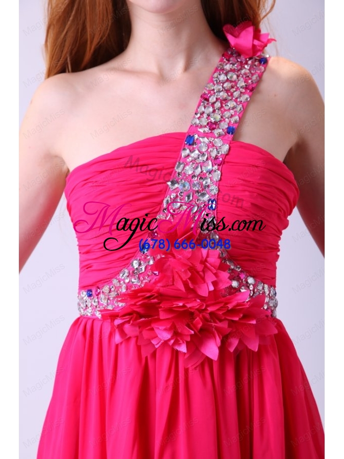 wholesale modest hot pink empire one shoulder floor length chiffon prom dress