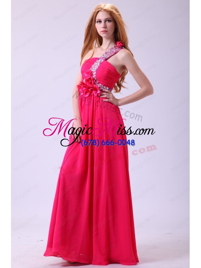 wholesale modest hot pink empire one shoulder floor length chiffon prom dress