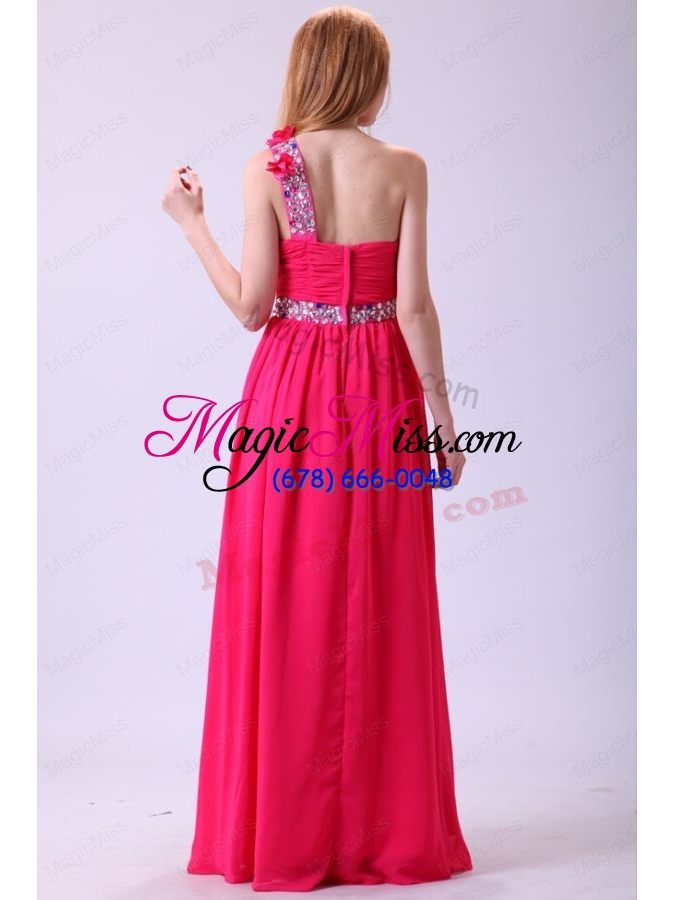 wholesale modest hot pink empire one shoulder floor length chiffon prom dress