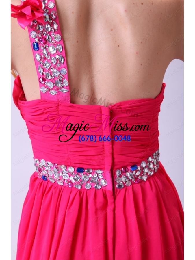 wholesale modest hot pink empire one shoulder floor length chiffon prom dress