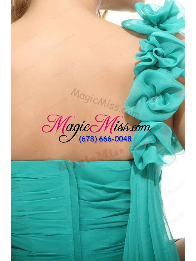 wholesale empire turquoise one shoulder chiffon watteau train ruching prom dress