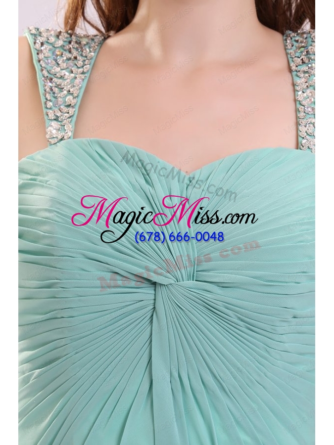 wholesale aqua blue empire straps beading green chiffon prom dress with brush train