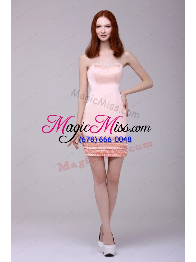 wholesale column baby pink strapless appliques mini length bridesmaid dress