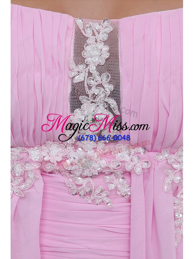 wholesale empire straps rose pink appliques and ruching chiffon bridesmaid dress