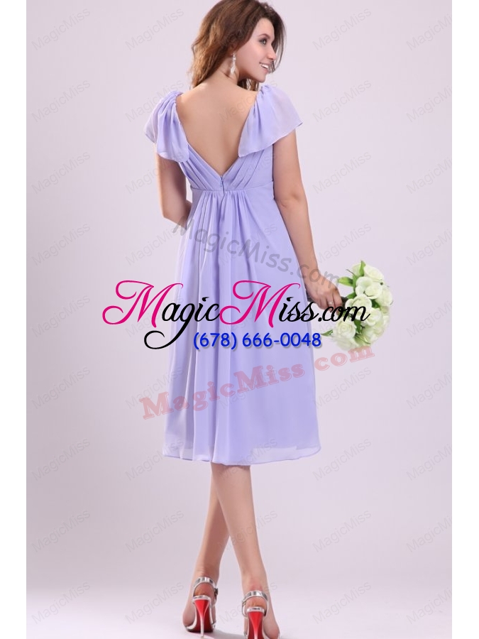 wholesale 2015 empire cap sleeves lavender ruching prom dress