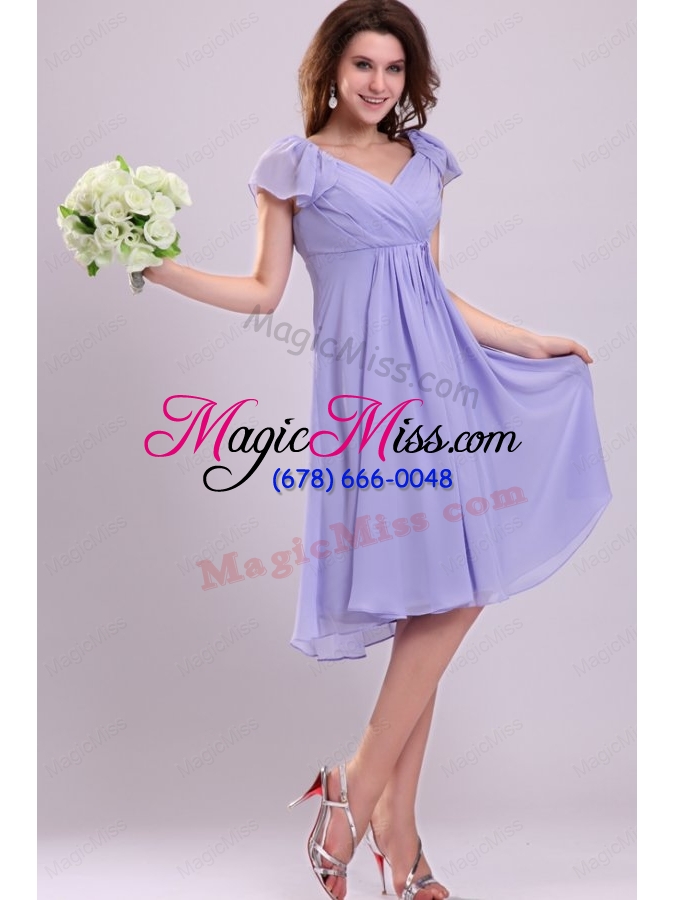 wholesale 2015 empire cap sleeves lavender ruching prom dress