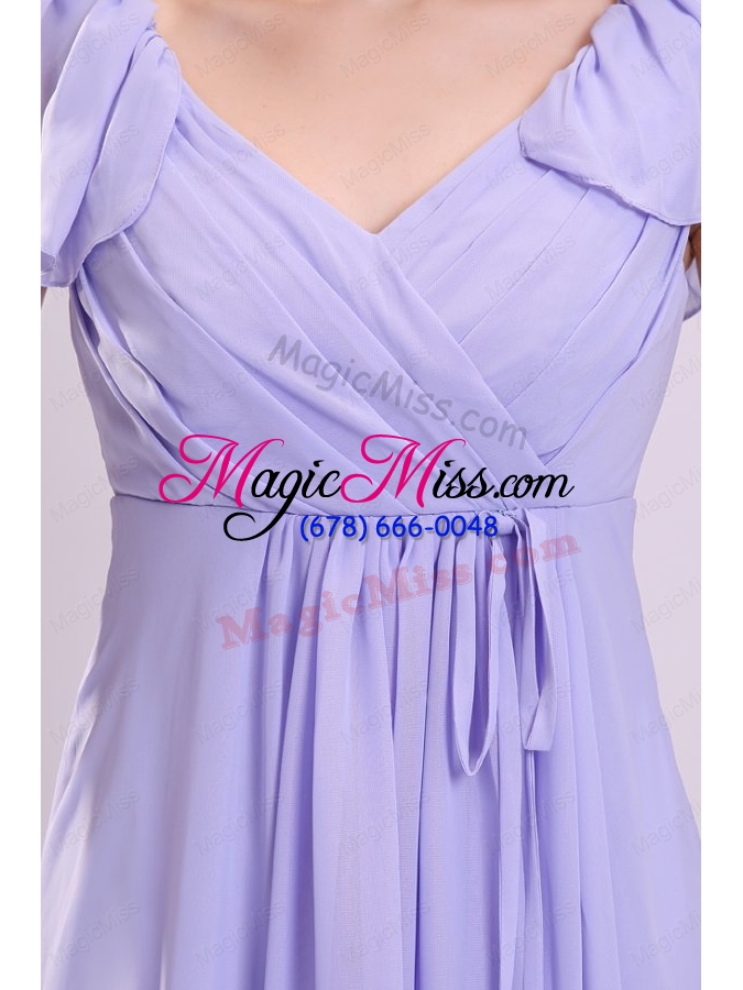 wholesale 2015 empire cap sleeves lavender ruching prom dress