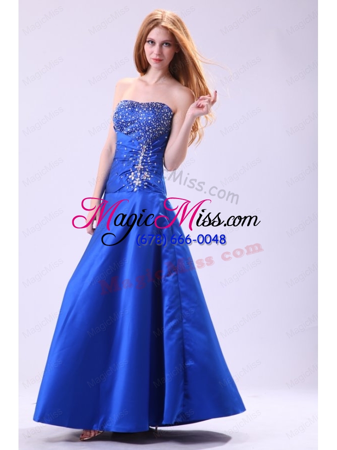 wholesale royal blue prom dress with beading empire strapless