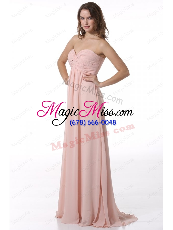 wholesale simple baby pink sweetheart ruching floor length chiffon prom dress