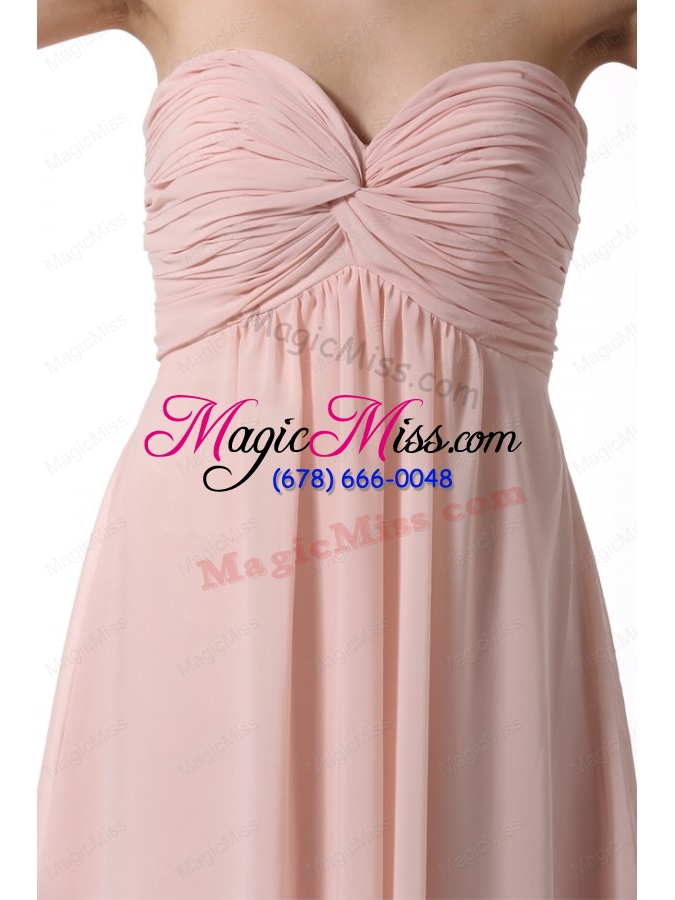 wholesale simple baby pink sweetheart ruching floor length chiffon prom dress