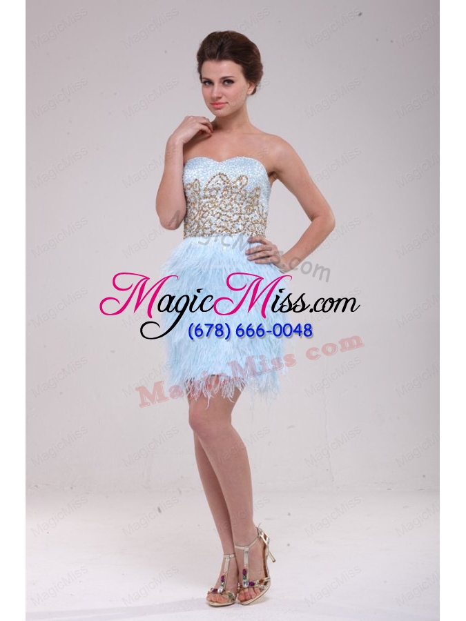 wholesale column light blue sweetheart feather sequins satin prom dress