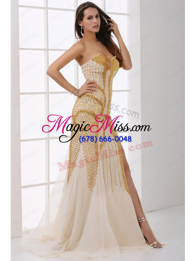 wholesale sweetheart column champagne beaded decorate prom dress