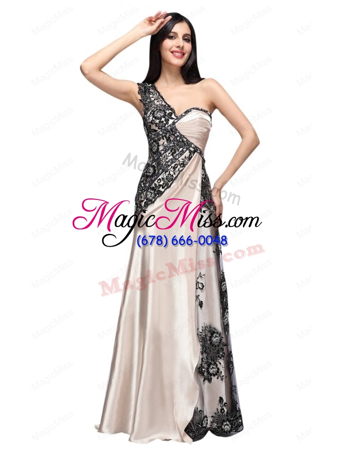 wholesale column one shoulder lace champgne ruching long prom dress