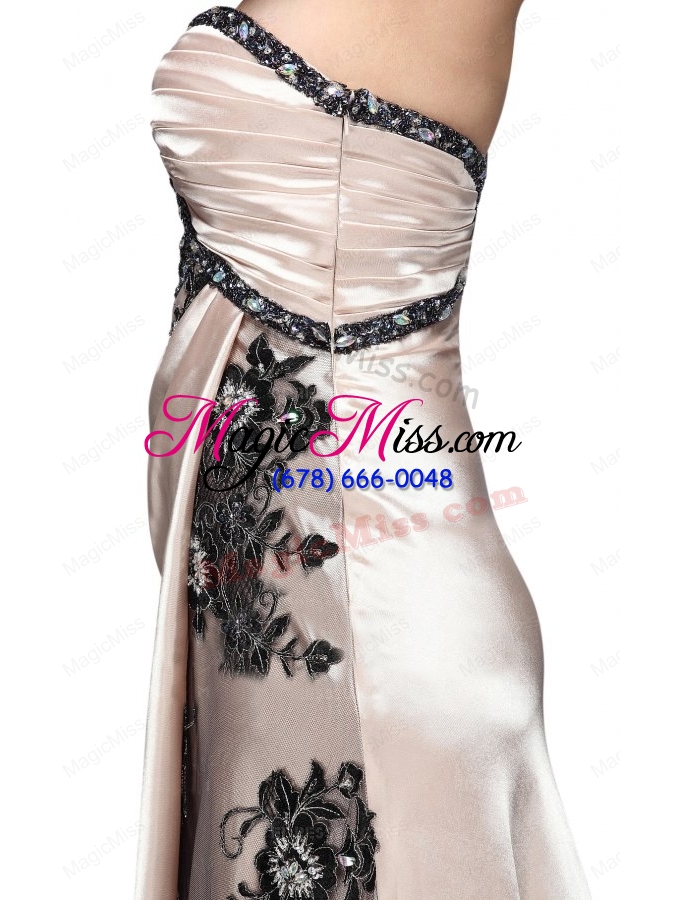 wholesale column one shoulder lace champgne ruching long prom dress